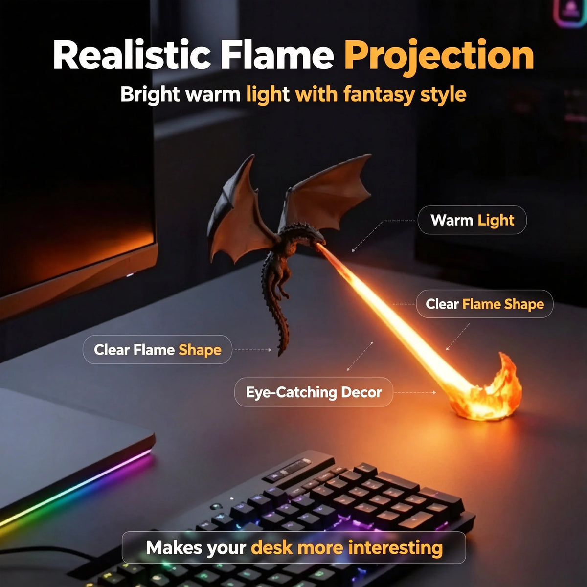 Halloween 3D Dragon Night Light, Flying Dragon LED Model Lamp, Custom Dragon Figurine Statue Desktop Decor Collectible Sculpture