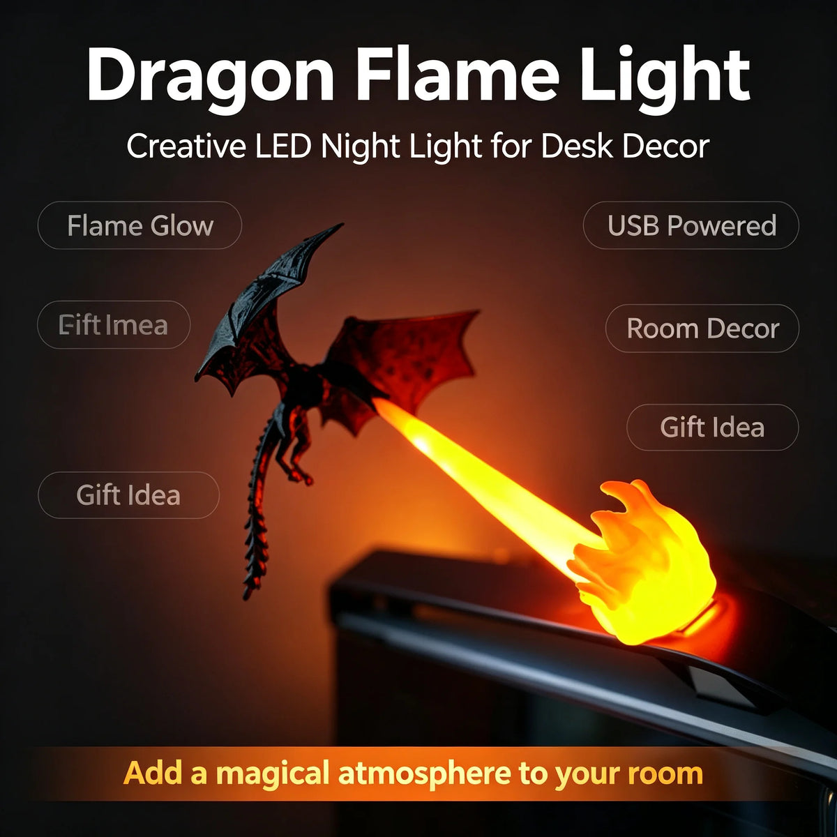 Halloween 3D Dragon Night Light, Flying Dragon LED Model Lamp, Custom Dragon Figurine Statue Desktop Decor Collectible Sculpture